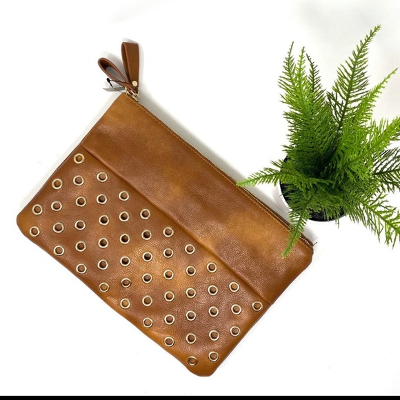 Chico's Handbags - Chico’s Vegan Leather Large Brown Clutch NWT